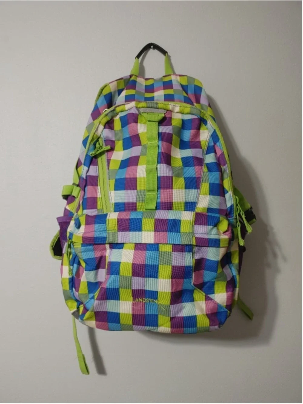 Girls Lands' End Plaid Backpack One Size Multi-color Green/Purple/Blue